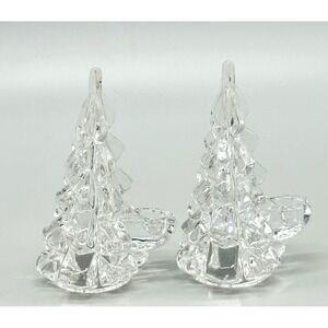 Biedermann Clear Glass Christmas Tree Small Candle Holders Set Of 2